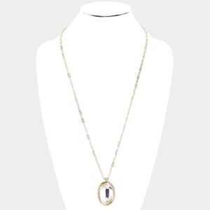 Flower Accented Oval Gold Pendant Necklace
